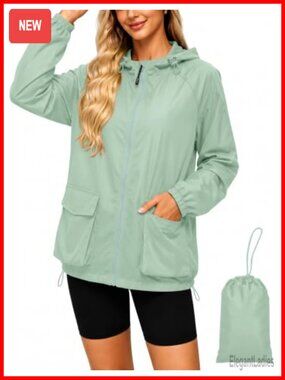 Women's Waterproof Packable Rain Jacket Hooded Windbreaker